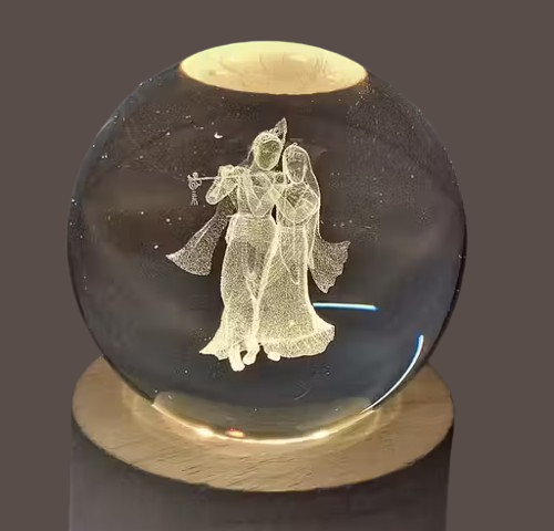 Radha Krishna Crystal Ball Lamp