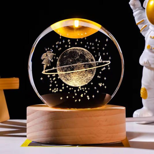 Ringed Moon with Fairy – Glass Ball Lamp